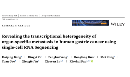 基于单细胞RNA测序揭示胃癌器官特异性转移的转录异质性